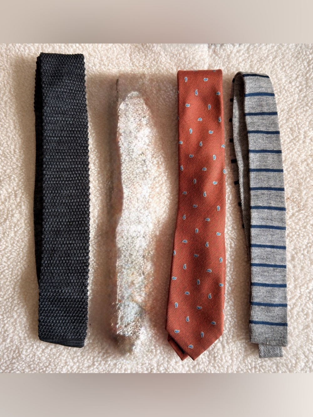 Classic Men's Tie Set - Rust, Paisley, Striped & Charcoal Knit
